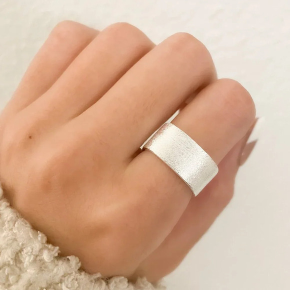 925 Sterling Silver Ring Band Brushed Ring Wide Ring Chunky Ring Textured Ring - Picture 3 of 8